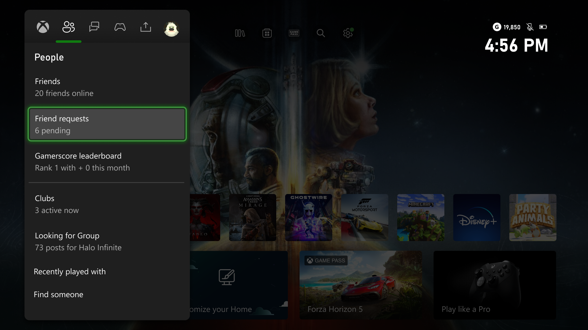 Newly added friend request button on the People tab of the Xbox console.