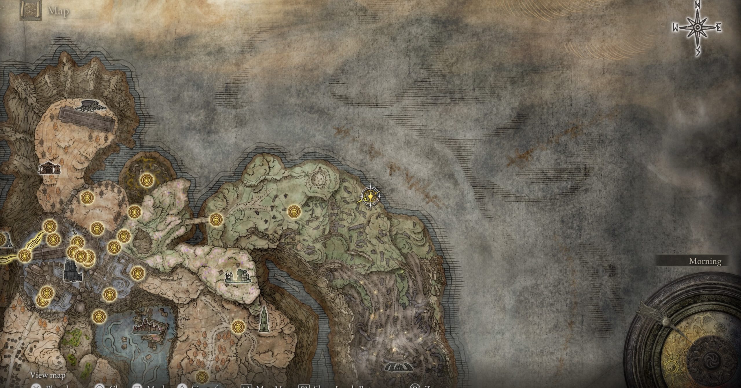 A screenshot of the Elden Ring: Shadow of the Erdtree map, showing the location of the Remembrance duplication site in Finger Ruins of Dheo near Fingerstone Hill