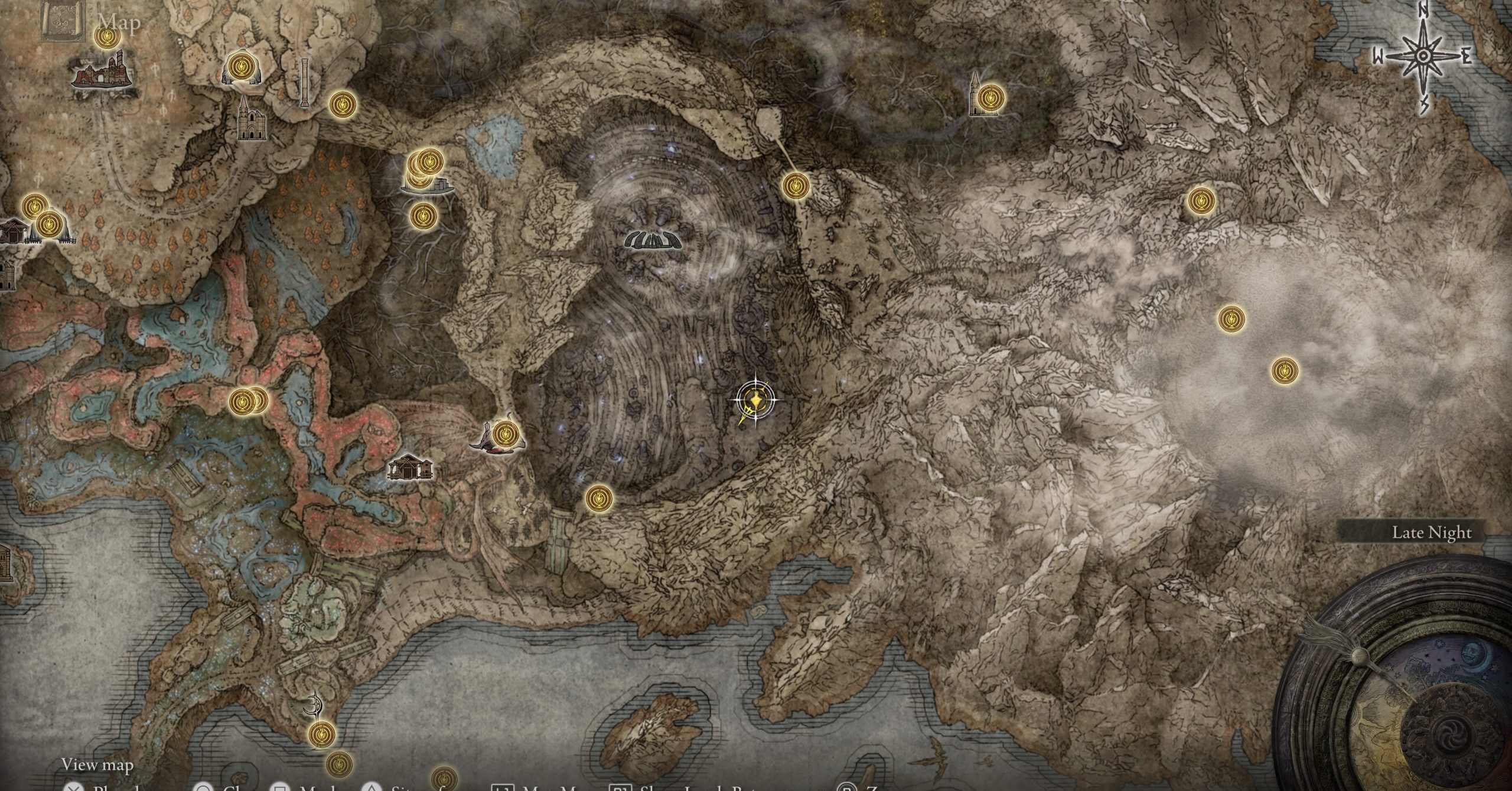 A screenshot of the Elden Ring: Shadow of the Erdtree map, showing the location of the Remembrance duplication site in Finger Ruins of Rhia